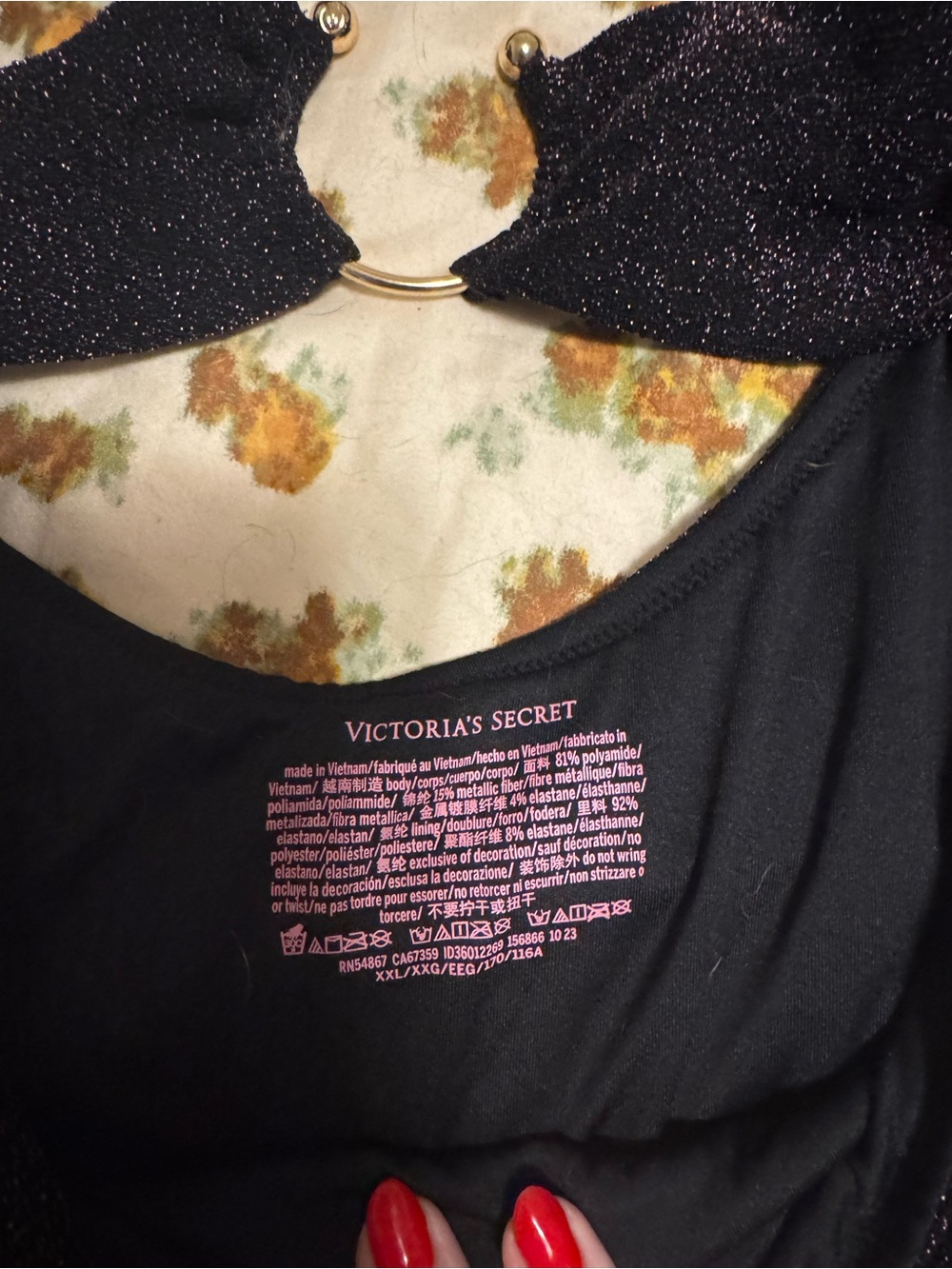 Victoria's Secret Black Glitter Cutout One-Piece Swimsuit with Ring Detail - Picture 4 of 4